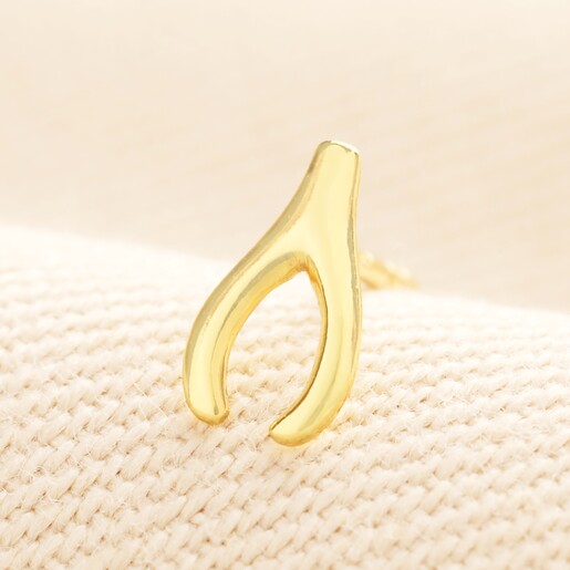 Sterling Silver Wishbone Piercing Earring in Gold