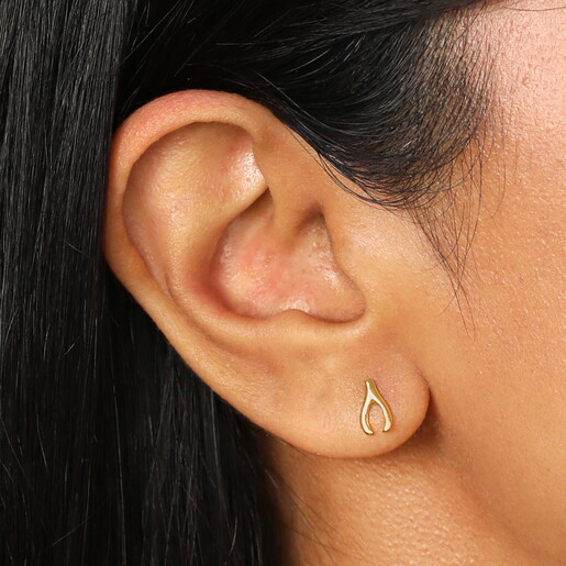 Sterling Silver Wishbone Piercing Earring in Gold
