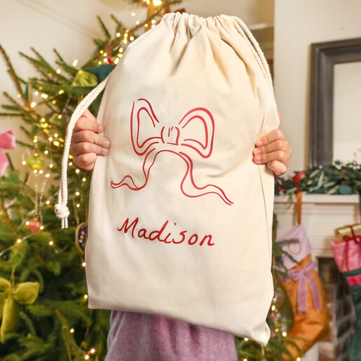 Personalised Small Christmas Bow Sack Personalised Small Christmas Bow Sack