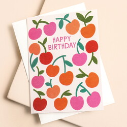 Raspberry Blossom 'Happy Birthday' Cherries Mini Greetings Card