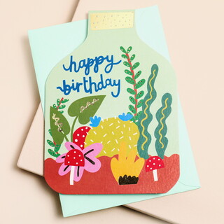 Raspberry Blossom  'Happy Birthday' Terrarium Greetings Card