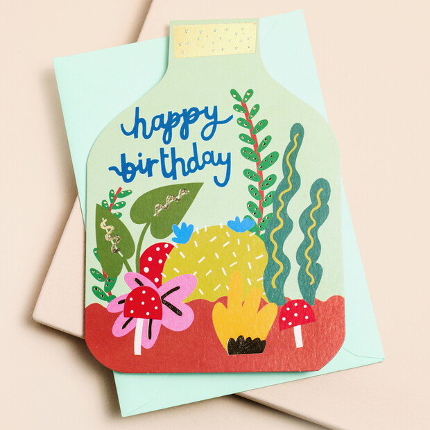 Raspberry Blossom  'Happy Birthday' Terrarium Greetings Card