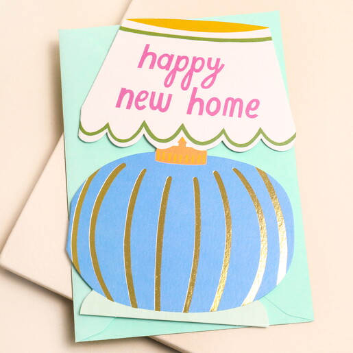 Raspberry Blossom 'Happy New Home' Lamp Greetings Card