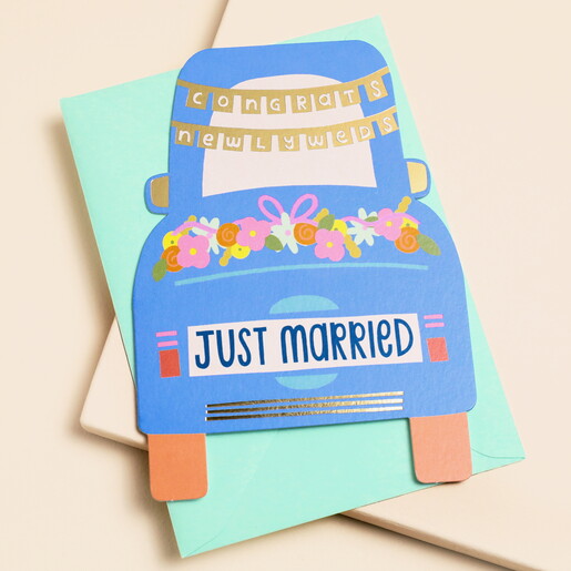 Raspberry Blossom 'Just Married' Greetings Card