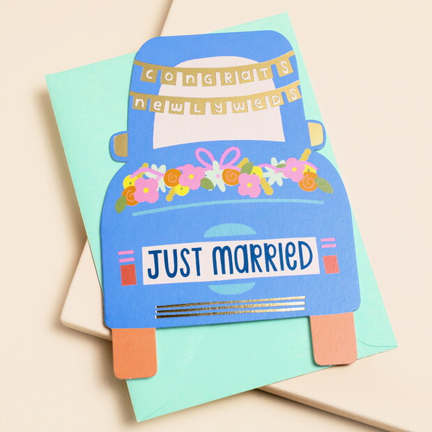Raspberry Blossom 'Just Married' Greetings Card