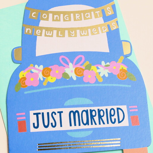 Raspberry Blossom 'Just Married' Greetings Card