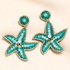Beaded Blue Starfish Drop Earrings