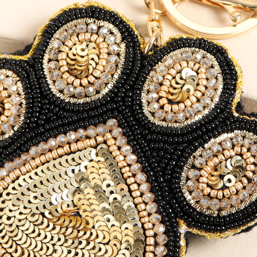 Close Up of Beaded Pawprint Keyring and Bag Charm