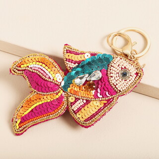 Beaded Rainbow Fish Keyring and Bag Charm
