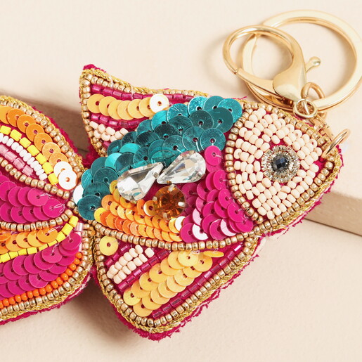 Close Up of Beaded Rainbow Fish Keyring and Bag Charm