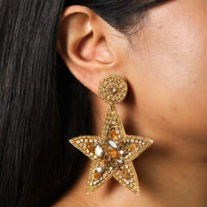 Beaded Star Drop Earrings in Gold