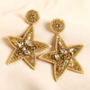 Beaded Star Drop Earrings in Gold