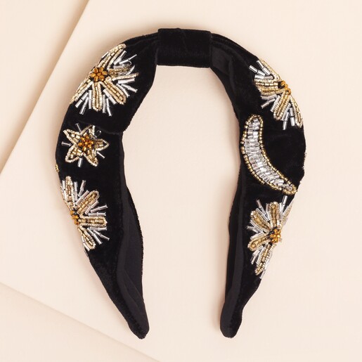 Black Velvet Floral Embroidered Headband
