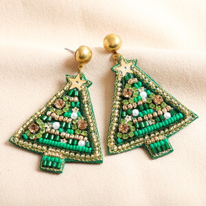 Christmas Tree Beaded Drop Earrings