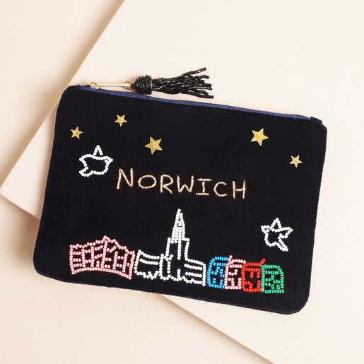 Navy Velvet Norwich Embroidered Pouch