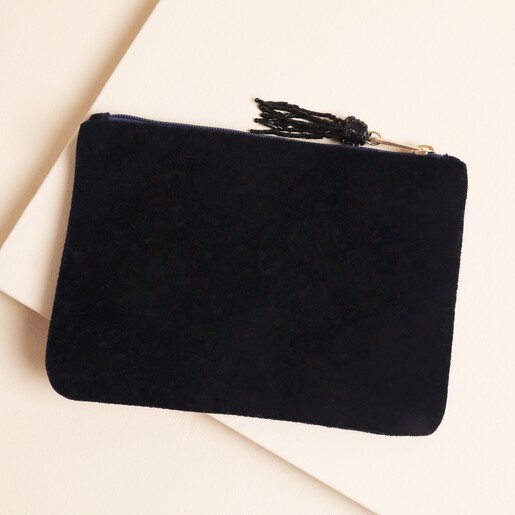 Back of Navy Velvet Norwich Embroidered Pouch