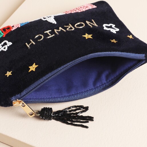 Open Navy Velvet Norwich Embroidered Pouch