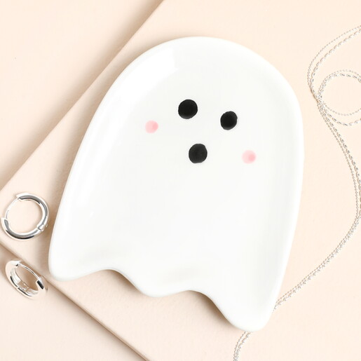 Front of Something Different Ghost Ceramic Trinket Dish with spooky face