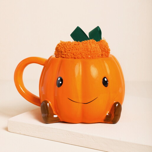 Something Different Pumpkin Ceramic Mug and Socks Set