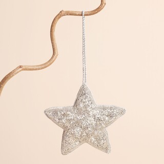 Silver Beaded Star Hanging Decoration