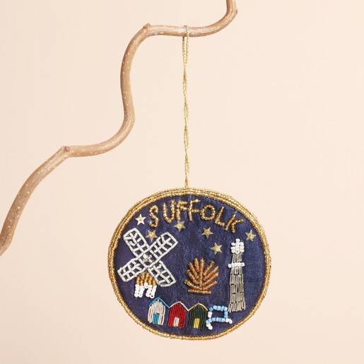 Blue Velvet Embroidered Suffolk Hanging Decoration
