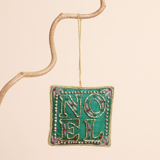 Green Embroidered Noel Hanging Decoration