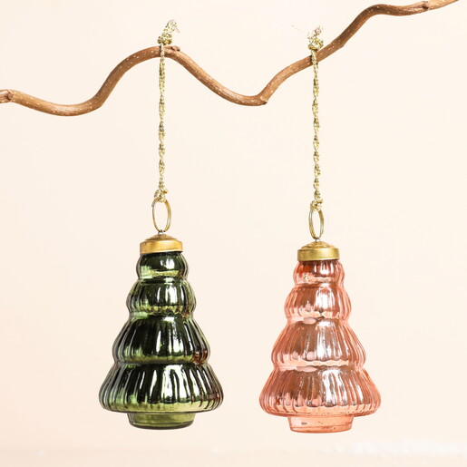 Green Glass Christmas Tree Bauble With Pink Version