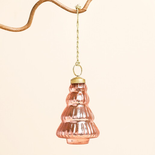 Pink Christmas Tree Glass Hanging Decoration