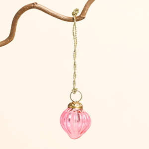 Mini Dimpled Pink Glass Round Bauble