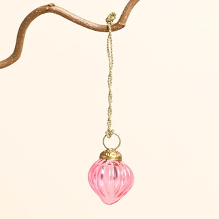 Mini Dimpled Pink Glass Round Bauble