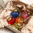 Close Up of Set of 5 Multi Bright Glass Mini Baubles