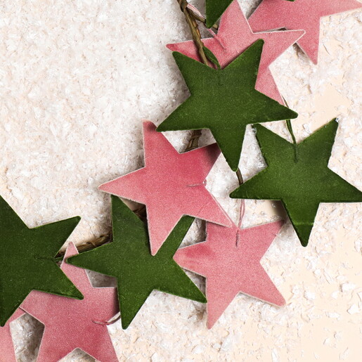 Green and Pink Flocked Malleable Star Wreath