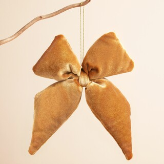 Vintage Mustard Velvet Bow Hanging Decoration