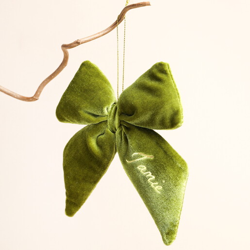 Personalised Green Vintage Velvet Bow Hanging Decoration