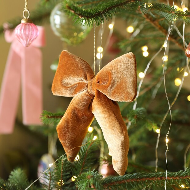 Vintage Mustard Velvet Bow Hanging Decoration