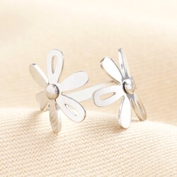 Stainless Steel Large Daisies Adjustable Ring in Silver