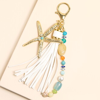 Beaded Starfish Tassel Keyring and Bag Charm