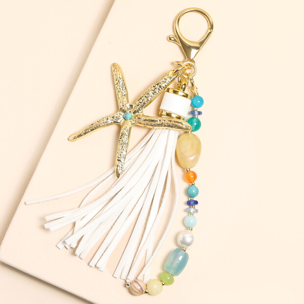 Beaded Starfish Tassel Keyring and Bag Charm