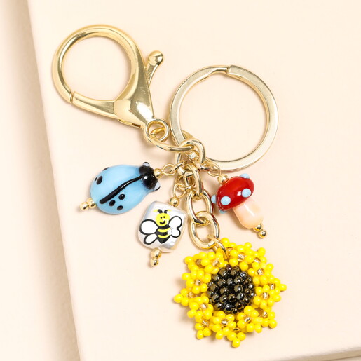 Beaded Sunflower Keyring and Bag Charm