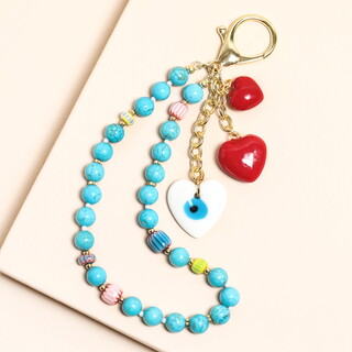 Beaded Turquoise Keyring and Bag Charm