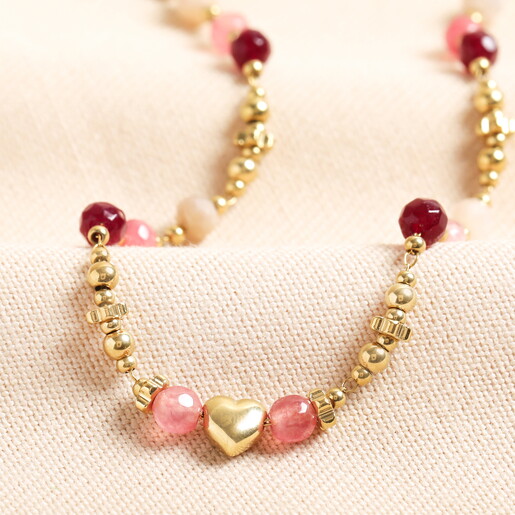 Semi Precious Blush and Mauve Beaded Necklace in Gold