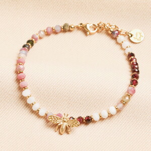 Burgundy Bead Bracelet with Bee Charm in Gold