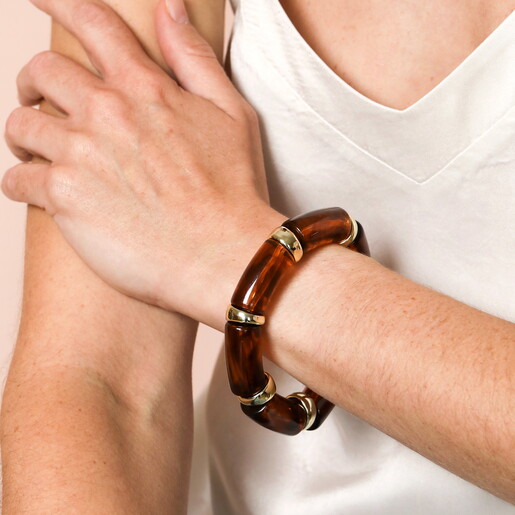 Caramel Marbled Beaded Bracelet in Gold