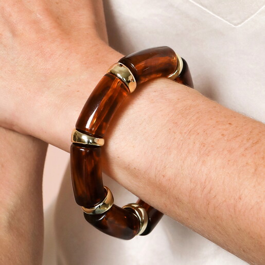 Caramel Marbled Beaded Bracelet in Gold