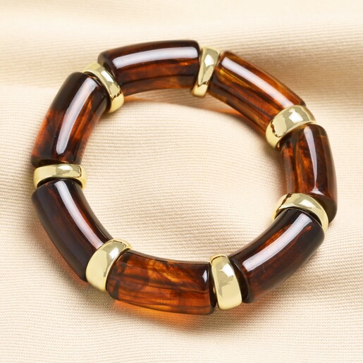 Caramel Marbled Beaded Bracelet in Gold