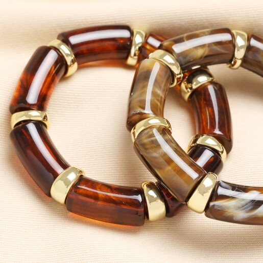 Caramel Marbled Beaded Bracelet in Gold