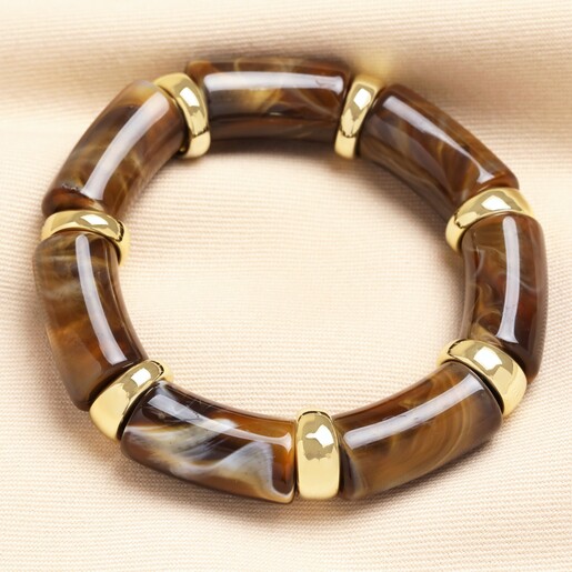 Chocolate Marbled Beaded Bracelet in Gold