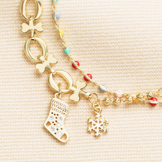 Double Layer Christmas Charm Bracelet in Gold
