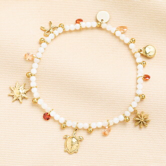 Beach Charms Beaded Bracelet in Gold