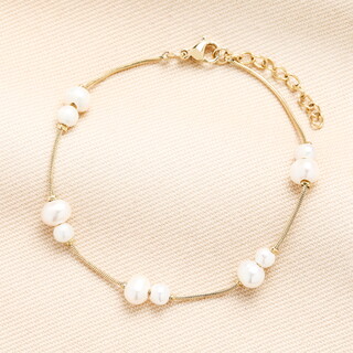 Pearl Snake Chain Charm Bracelet in Gold